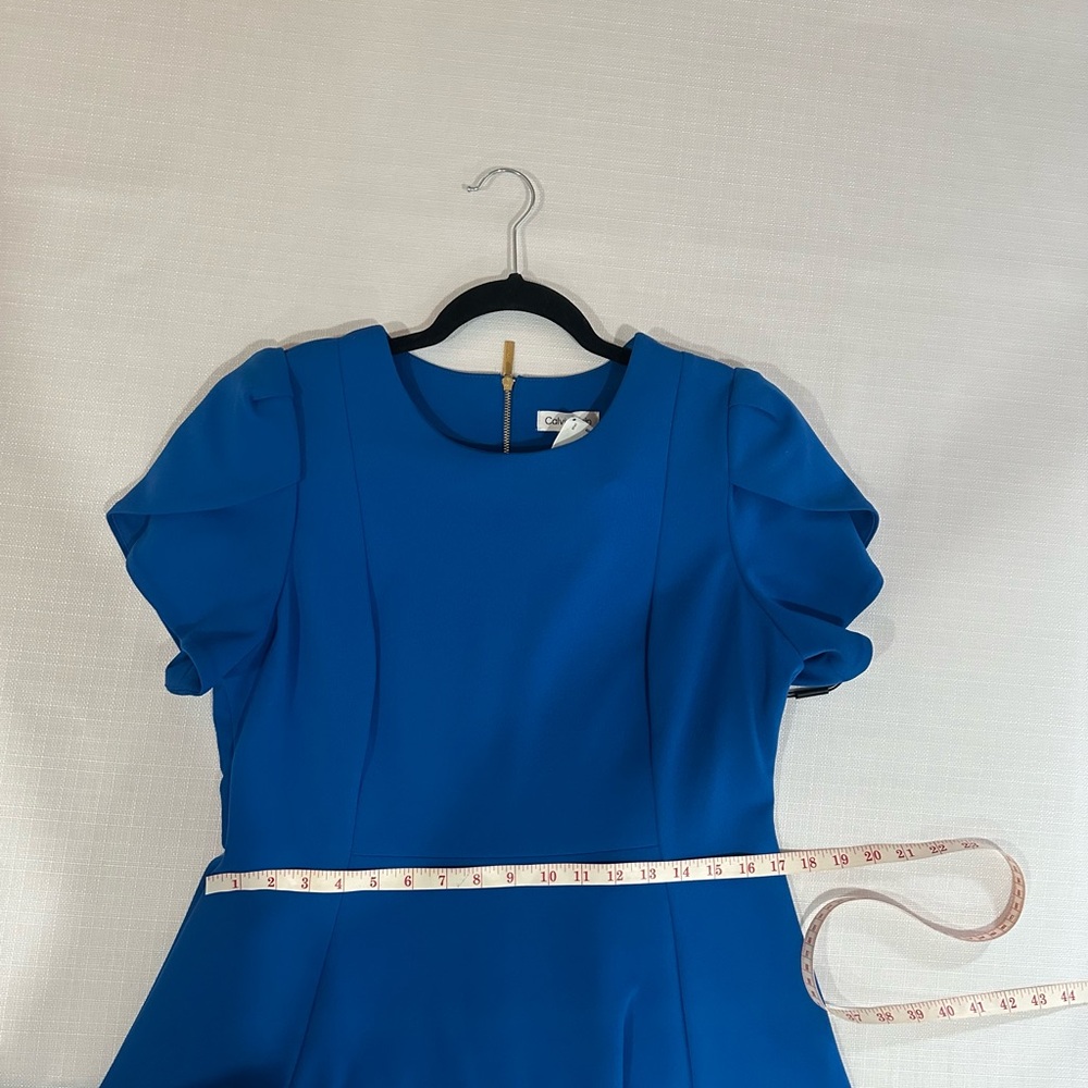 NWT CALVIN KLEIN Classic Fit Blue Flare Midi Dress, Size 12 - Picture 9 of 13